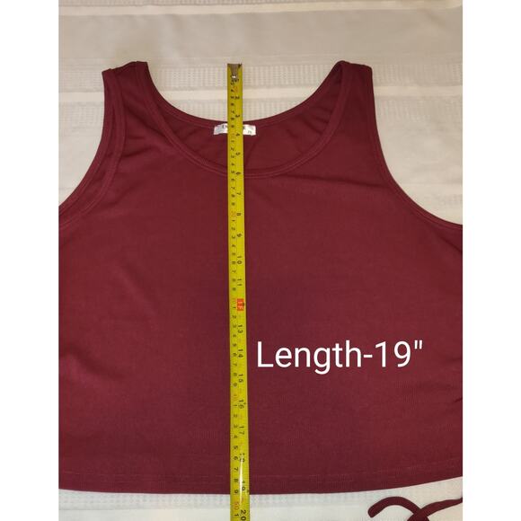 Ekouaer Cropped Ribbed Top Women's 2XL BURGUNDY Drawstring Ruching Sleeveless - Picture 7 of 9